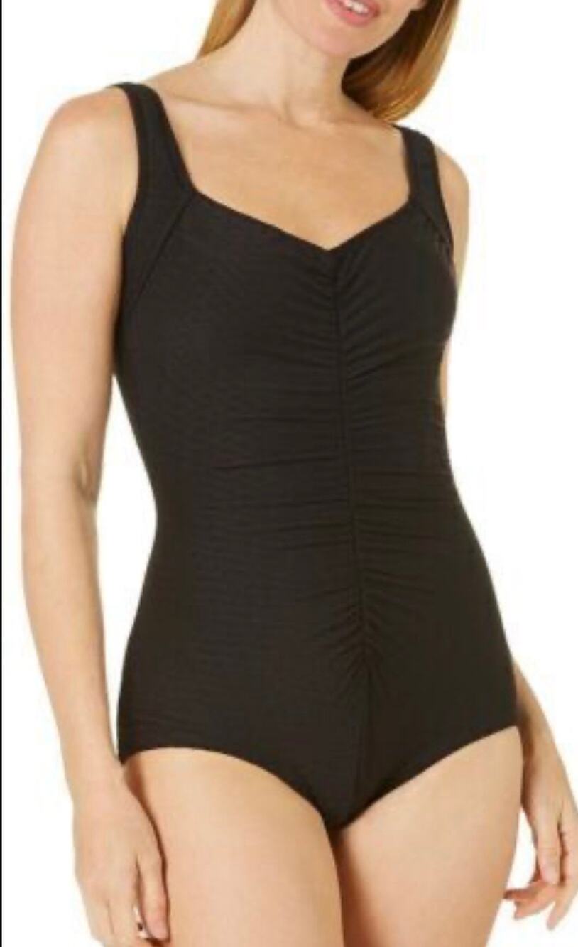Unique Vintage Azul Maxine Of Hollywood Black Leaf One Piece Swim Suit 10 NWT